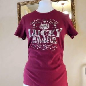 Dark Red LUCKY Short sleeve T SHIRT
